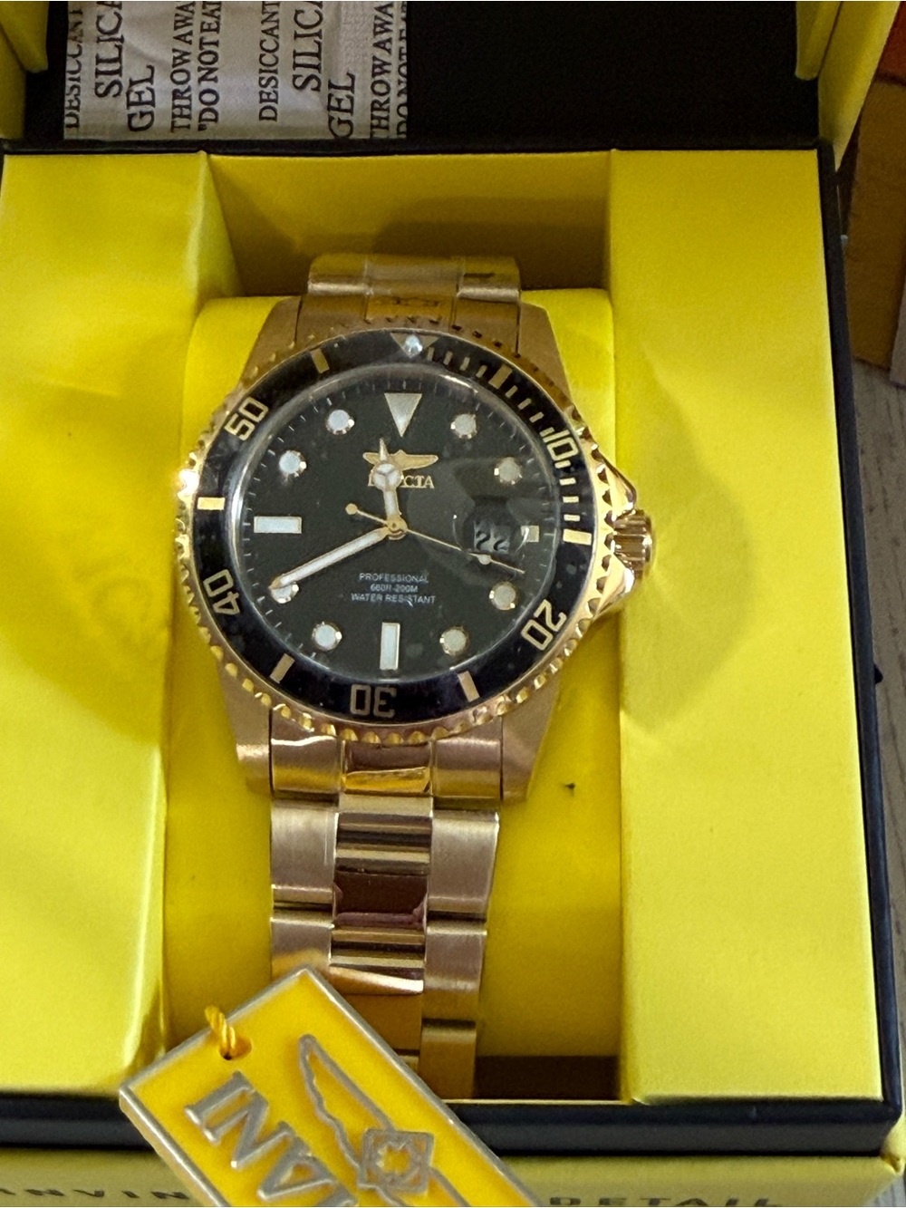 Invicta Gold-Tone Watch with Black Dial and Black Bezel